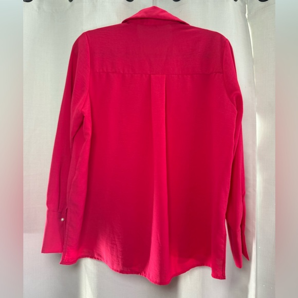 Zara Hot Pink Collared Button Up Long Sleeve Blouse with Pearl Embellishments M - Picture 7 of 14